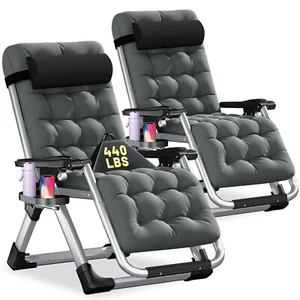 ABORON 2 Pack Zero Gravity Chair Outdoor Patio Lounge Lounger Reclining Chair - Picture 1 of 47