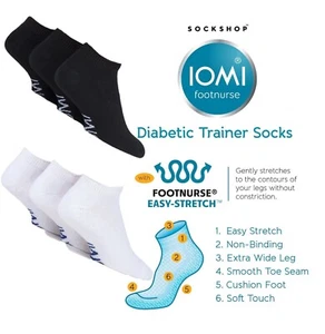 SOCKSHOP Iomi Footnurse Men's Cushioned Foot Diabetic Trainer Socks 3 Pair Pack