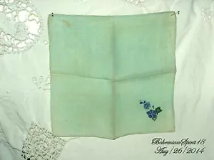 ANTIK VINTAGE BLAU HANDSTICKEREI BLUME FEINES LEINEN TASCHENTUCH SAMMLERSTÜCK - Bild 1 von 3