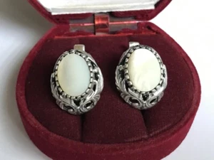 Vintage USSR Soviet Silver & Mother Of Pearl Earring 8.88 Gr PERFECT GIFT - Picture 1 of 8