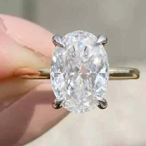 Moissanite 12x8mm Oval Cut Prong Engagement Ring 10k Solid Multi Tone Gold - Picture 1 of 9