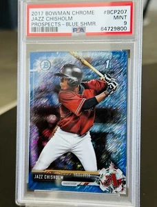 2017 Bowman Chrome Jazz Chisholm 1st Blue Shimmer /150 PSA 9 RC Yankees BCP207 - Picture 1 of 2