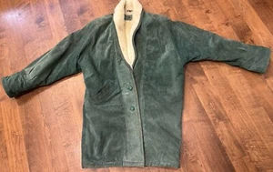 Vintage HUNT CLUB SUEDE SHERPA LONG JACKET PARKA WOMENS LARGE GREEN - Picture 1 of 9