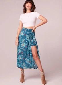 NWT Band Of The Free Celene Side Drape Midi Skirt Deep Teal Floral L - Picture 1 of 11