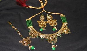 Indian Traditinal Ethnic Bollywood Gold Bridal Fashion Necklace Jewelry Set - Picture 1 of 9