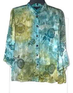 ZITRONE Santa Monica Blumen Satin Burnout Viskose Seide Knopfleiste Shirt Tunika Top S - Bild 1 von 8