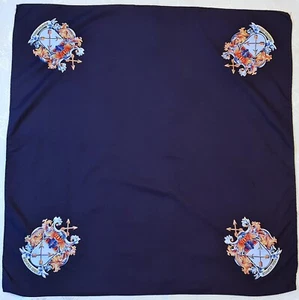 SCARF VINTAGE AUTHENTIC HERALDRY ART COAT OF ARMS SEMPER IDEM BLUE 30" SQUARE - Picture 1 of 3