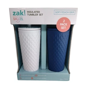 Zak! Soft-Touch Insulated Tumbler Set - White & Blue 24oz 2-Pack for Cool Sips! - Picture 1 of 6