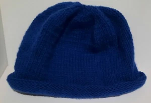 Neu Handarbeit Strickmütze Herren Teenager XL Rolle klassisch 100 % Acrylgarn mittelblau - Bild 1 von 5