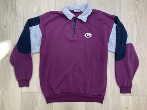 Vintage 80s Dunlop Collared Sweatshirt Size L Tennis Colorblock Logo, Super Soft - Picture 1 of 13