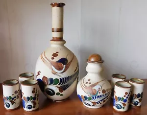 Juego de sake con 6 vasos azul marrón pájaros - Imagen 1 de 6