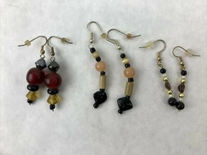 Lot of 3 Red Black and Brown Glass and Resin Bead Handmade Earrings 2-2.5" - Picture 1 of 4