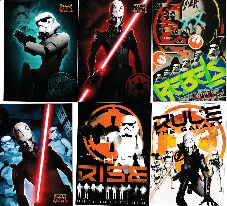 2015 Star Wars Rebels Topps Stickers starter set 6 different insert chase cards - Image 1 of 2