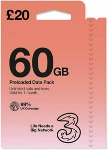 Three SIM Card 4G 5G New PAYG Nano / Micro / Standard TRIO Pay As You Go 3 UK 3G