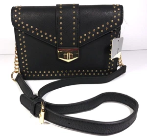 NEW Andrew Marc New York Black Pebbled Faux Leather Gold Studded HANDBAG/Purse - Picture 1 of 10