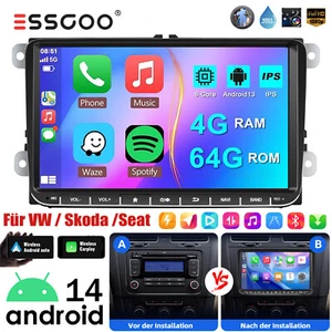 9" Android 14 4+64G Carplay Autoradio Bluetooth Für VW Touran Caddy Polo Tiguan - Bild 1 von 15