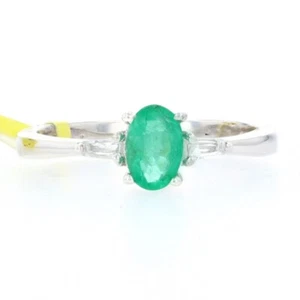 Sterling Silver Emerald & White Topaz Ring - 925 Oval .65ctw Women's - Picture 1 of 9
