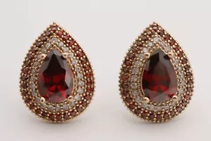 Turkish Jewelry Small Drop Red Ruby Topaz 925 Sterling Silver Stud Earrings - Picture 1 of 8