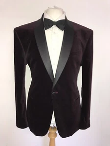 TED BAKER - Mens Slim Fit BURGUNDY VELVET TUXEDO JACKET - 46 Reg - WORN TWICE - Picture 1 of 8
