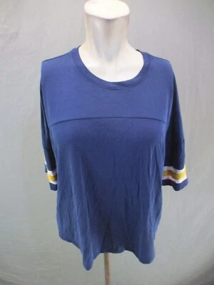 NWT So Sporty Size L Women Blue Round Neck Elbow Sleeve Vintage Athletic Top 194 - Image 1 of 4
