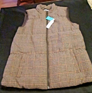 NUEVO CON ETIQUETAS CHALECO GRUESO MUJER MAURICE'S REPREVE MARRÓN DIENTE DE GALLO TALLA L GRANDE - Imagen 1 de 4