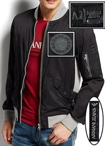 NWT Armani Jeans Slim Fit 2-way Front Zip Lightweight Contrast Bomber Jacket - Picture 1 of 12