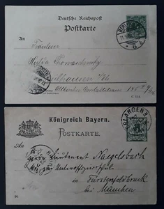 1896-98 Germany / Bavaria pair of 5 Pfg green Stamped Postcards Used - Picture 1 of 2