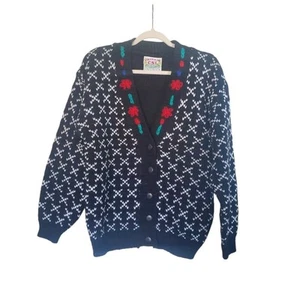 Vintage 80s Cherry Stix Ltd CSL Oversized Holiday Cardigan Sweater, Size Medium - Picture 1 of 11