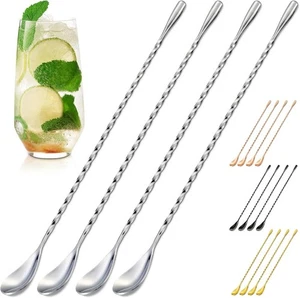 4 Stück Barlöffel Cocktail Rührstäbchen - 12" lange Löffel zum Rühren | Silber  - Bild 1 von 9