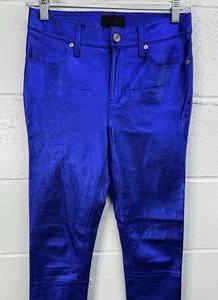 RTA Madrid Lambskin Stretch Leather Blue Metallic Skinny Pants / Women’s 26 - Picture 1 of 9
