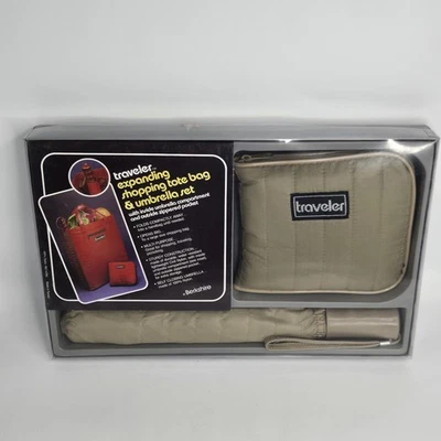 Juego de bolso de compras y paraguas de Bershir NOS Traveler de la década de 1980 en expansión Foto 1 de 4