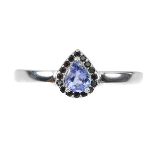Anello in argento sterling 925 pera tanzanite nero spinello gemma gioiello... - Foto 1 di 9