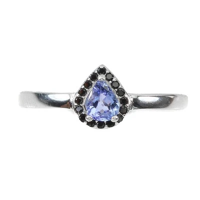 Anello in argento sterling 925 pera tanzanite nero spinello gemma gioiello... - Immagine 1 di 4