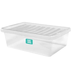 Plastic Storage Boxes Clear Box With Lid Home Office Kitchen Stackable 32 Litre  - Picture 1 of 10