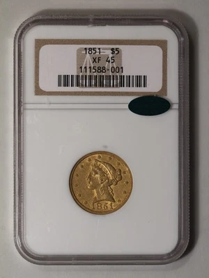1851 Half Eagle - No Motto $5 NGC XF45 (CAC) - Image 1 of 4