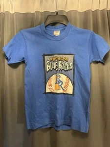 Camicia blu vintage Wilmington Blue Rocks MiLB baseball punto singolo taglia L 10-12 - Foto 1 di 6