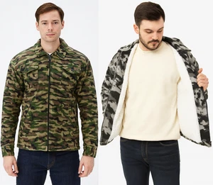 Para Hombres Camuflado PIEL FORRADA de Vellón Sherpa Chaquetas Térmicas Gruesas Camisa Selva Pesca Top - Imagen 1 de 9