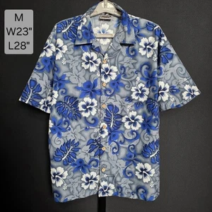 Camisa Aloha Vintage Street Culture M Mediana Hibisco Floral Azul Gris Campamento Colla - Imagen 1 de 6