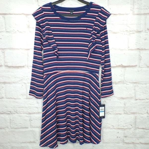 Tommy Hilfiger Girl's XL 16 Logo Striped Ribbed Knit Dress Long Sleeve Ruffled - Picture 1 of 10