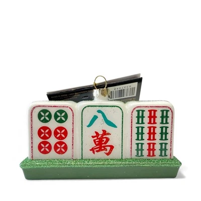 Robert Stanley Mahjong Green Glitter Glass Christmas Ornament NEW