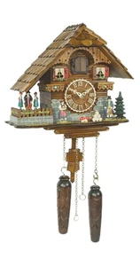 Quartz Cuckoo Clock Black forest house with music, turning.. TU 448 QMT HZZG NEW - Picture 1 of 1