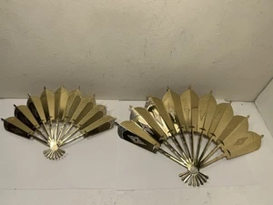 Vintage Brass Gold Toned Metal Fan Wall Decor MCM Set Of 2 - Picture 1 of 12