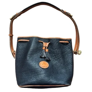 Bolso Cubo De Colección Años 80 Dooney & Bourke Todo Clima Cuero Cordón Negro Tostado EE. UU. - Imagen 1 de 14