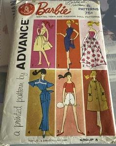 Vintage Barbie Advance Printed Sewing Pattern 1961 Group A Doll Clothes Outfits - Bild 1 von 3
