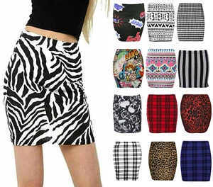 Ladies Printed Mini Skirt Stretch Elasticated Short Mini Skirt plus size 8-26 - Picture 1 of 15