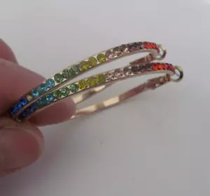New colorful crystal gold hoop 2" earrings - Picture 1 of 3