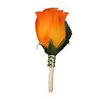 Boutonniere - Orange Rosebud with Ivory Stem and Green Bling
