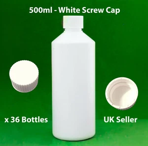 36 x 500ml Plastic Bottles Natural HDPE inc Screw Top Lids - Boxed Ready to Ship - Picture 1 of 1