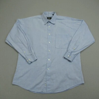 Hugo Boss Shirt Mens 16 1/2 Blue Long Sleeve Button Oxford VTG USA Destroyed * - Image 1 of 4