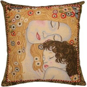 BELGIAN TAPESTRY KLIMT LES TROIS AGES  CUSHION PILLOW COVER 18", ZIP VELVET BACK - Picture 1 of 3